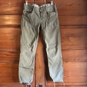 Washed olive earnest sewn denim